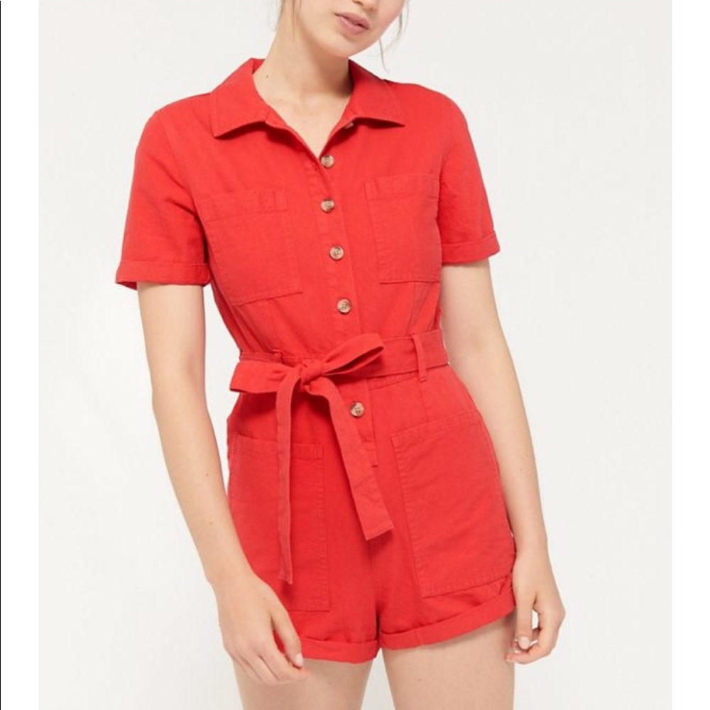 UO Carmen Belted Button-Front Romper